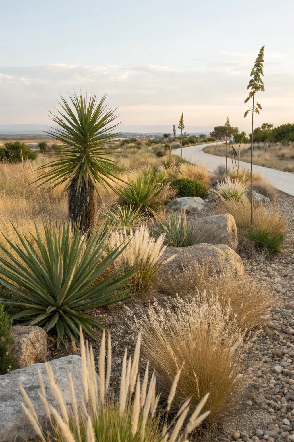 Contrasting textures highlight the diverse beauty of dry landscape plants.