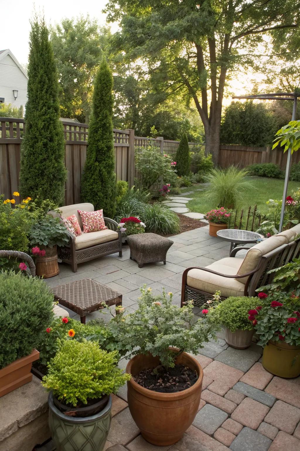 Potted plants bring life and color to any patio.