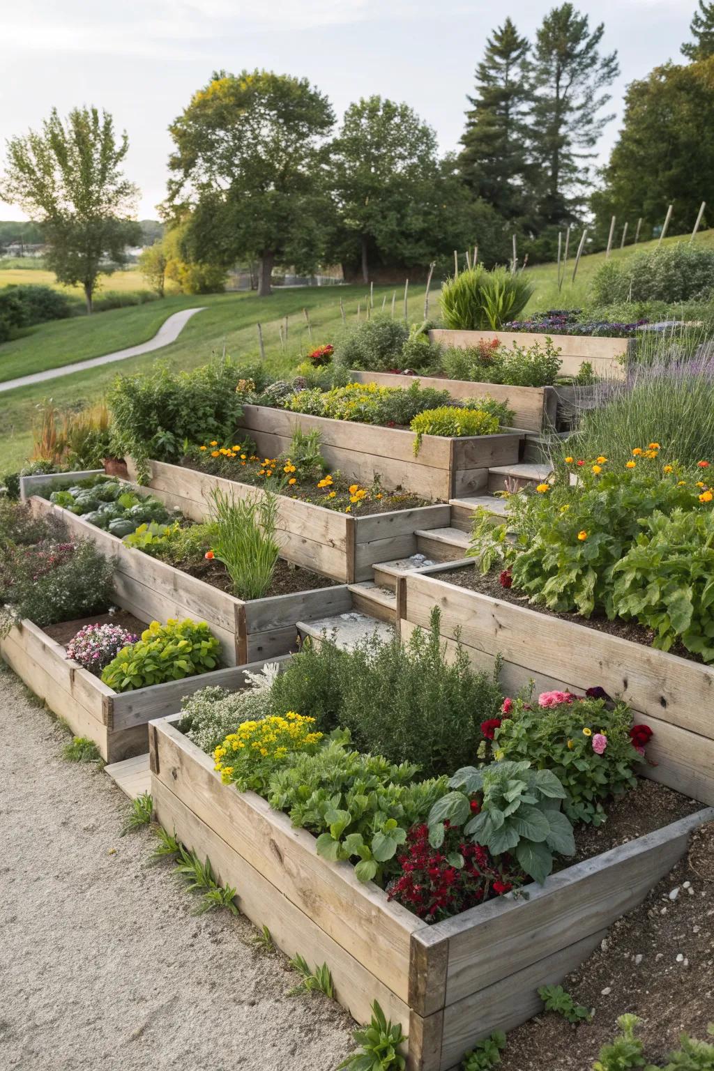 Tiered beds add dimension and interest to any garden.