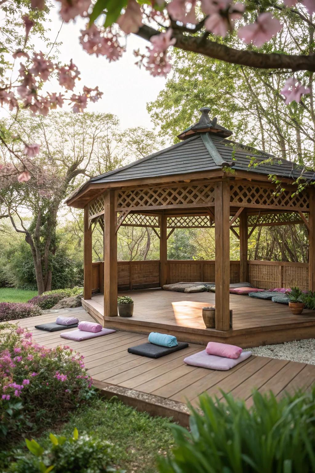 A gazebo is perfect for relaxation and yoga.