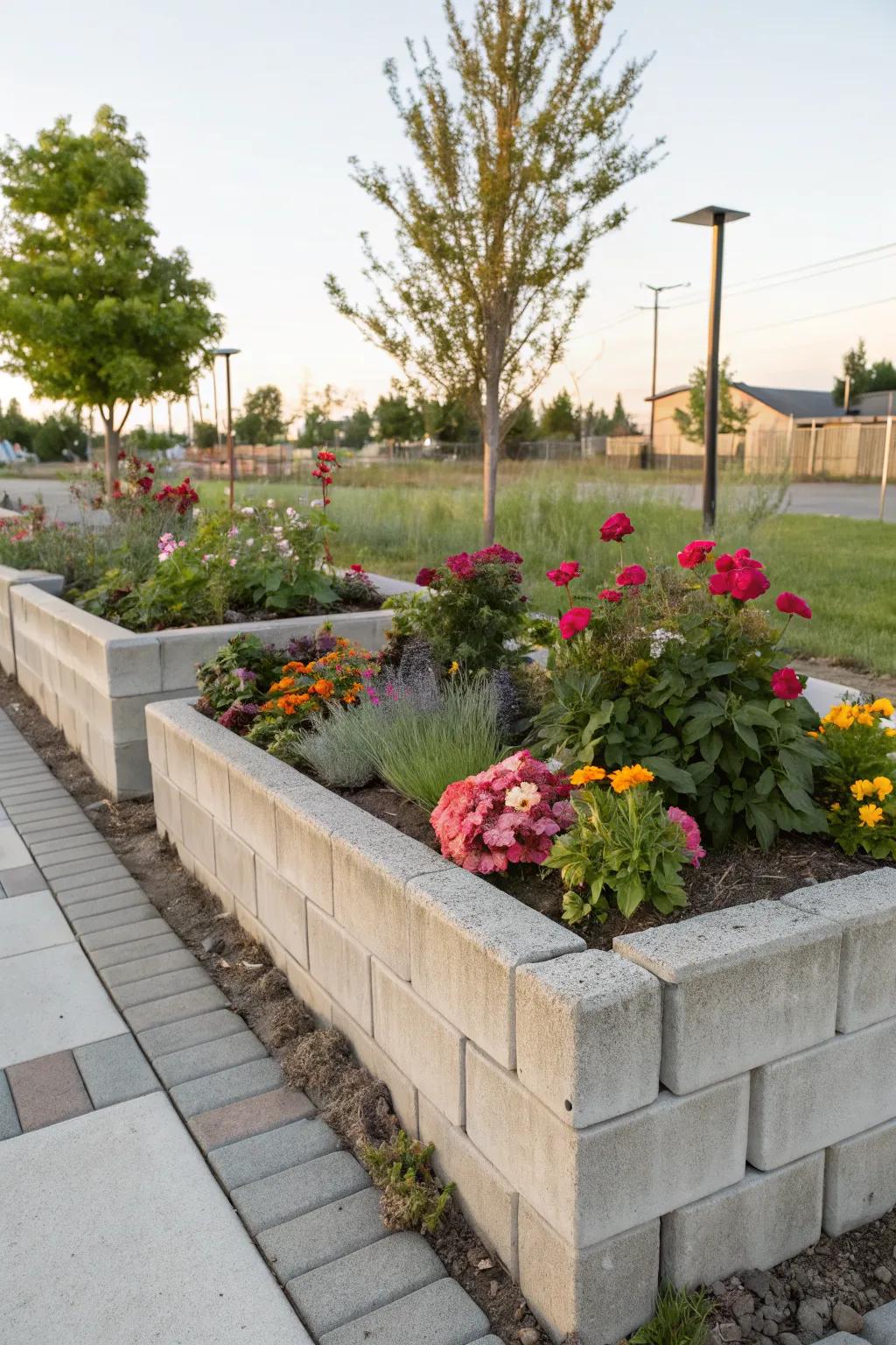 Sturdy and stylish concrete block raised beds.