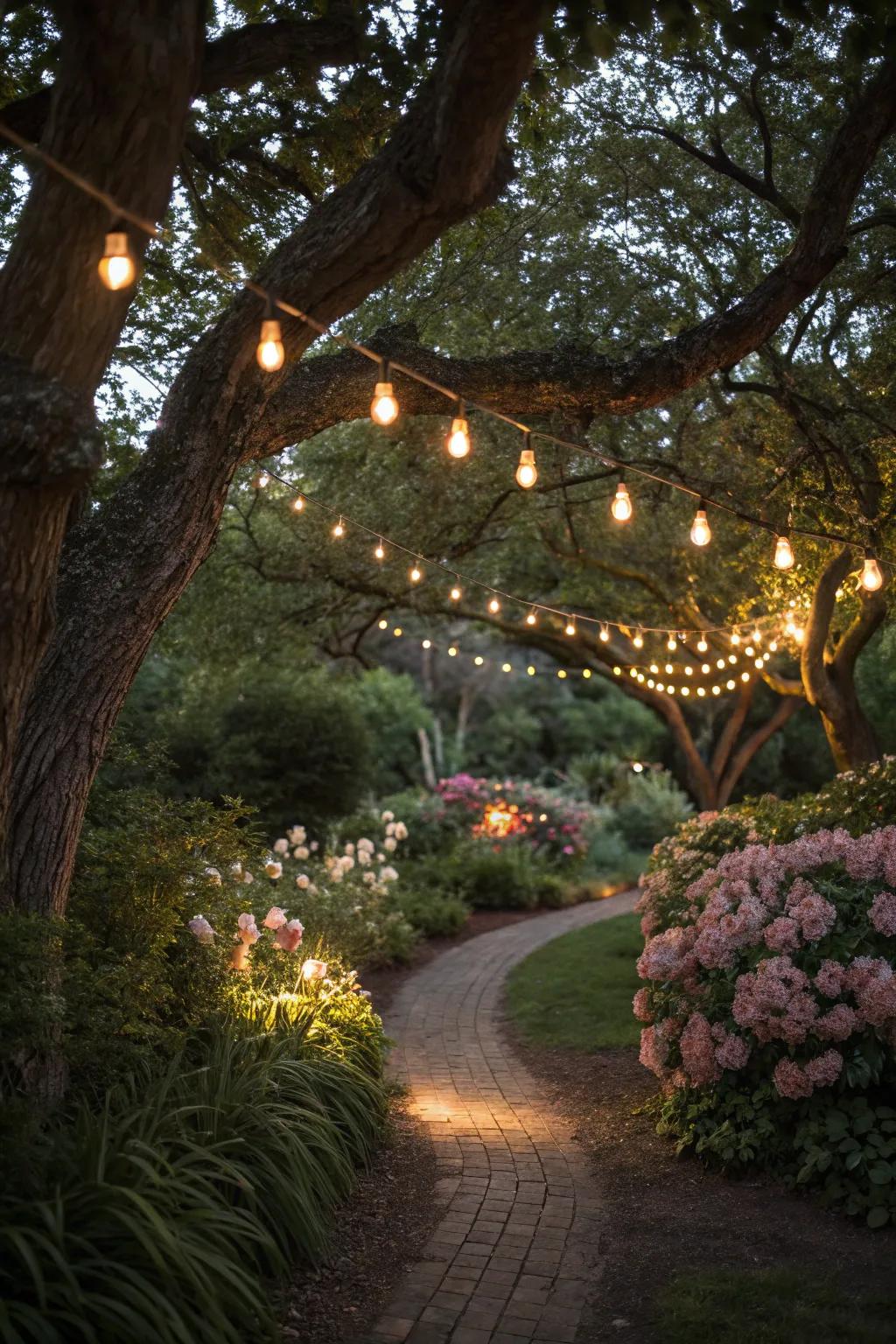 Ambient lighting casts a magical glow at dusk.