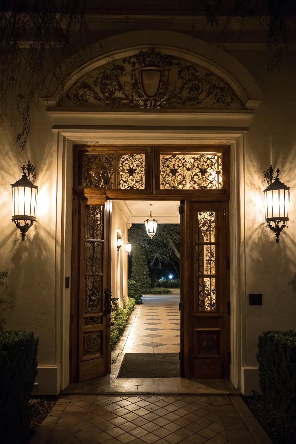Elegant sconce lights that enhance the entrance with style and security.