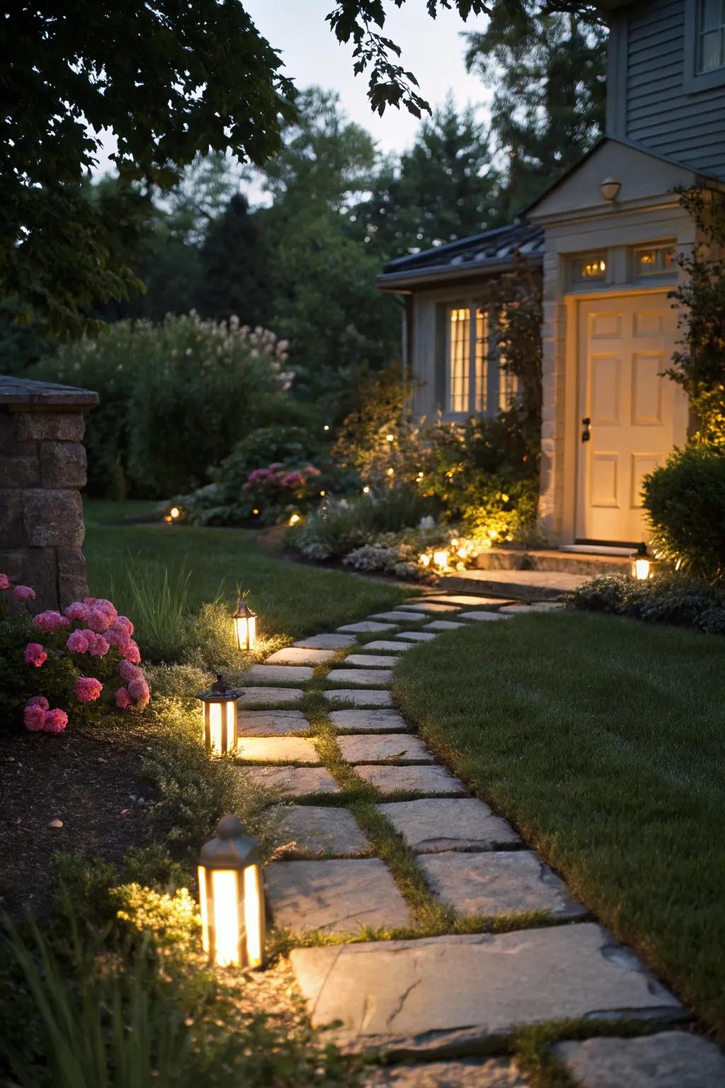 Pathway lighting illuminates your entryway, adding warmth and safety.