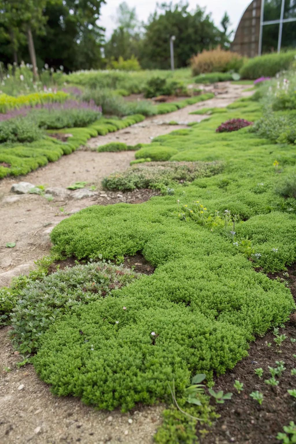 Lush ground cover creating a vibrant, erosion-resistant carpet.