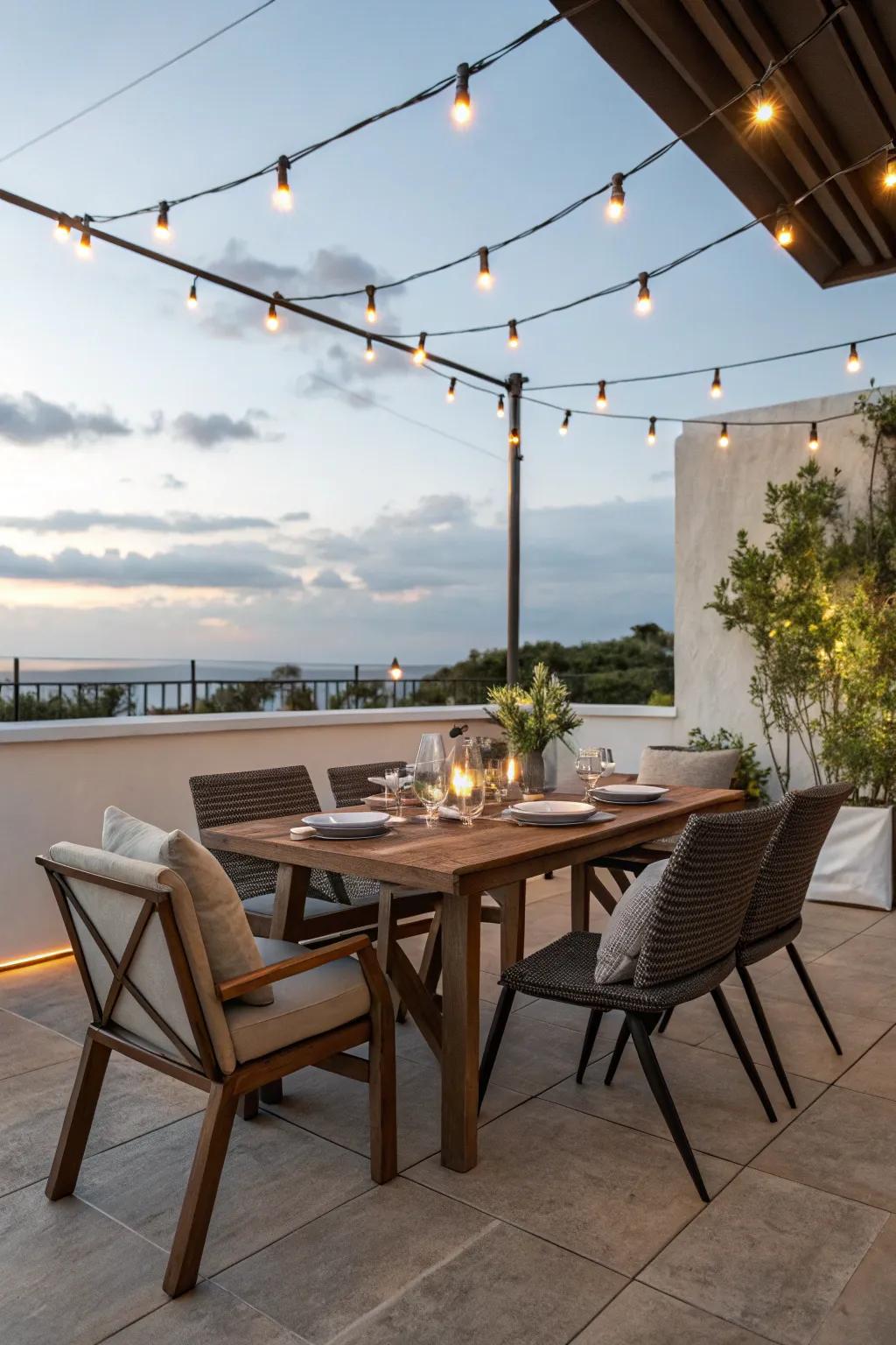 Enjoy meals with a view by setting up a dining area on your patio.