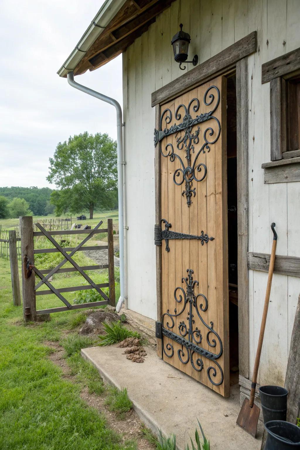 Barn door with unique hardware adding charm