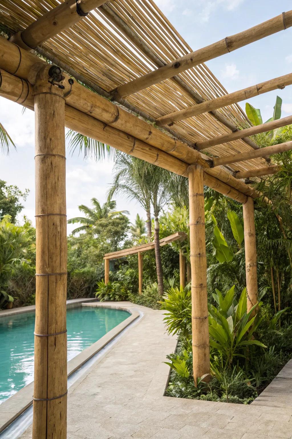 Bamboo wraps bring a tropical vibe to your beams.