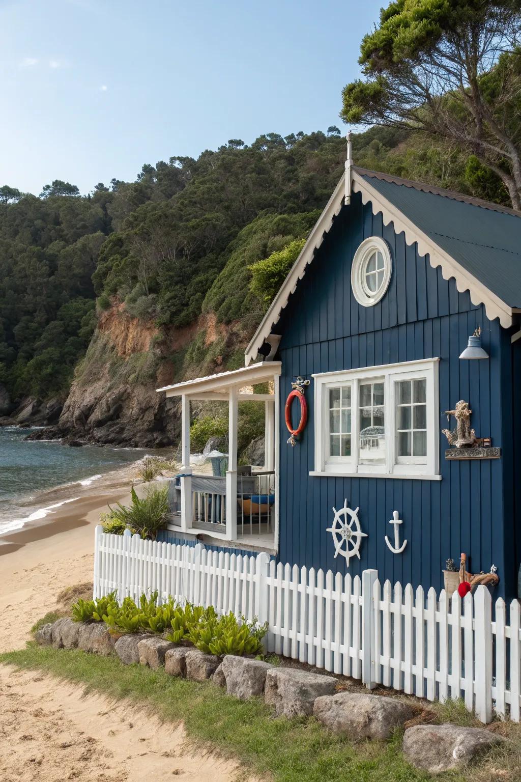 Navy blue adds a bold, maritime touch.