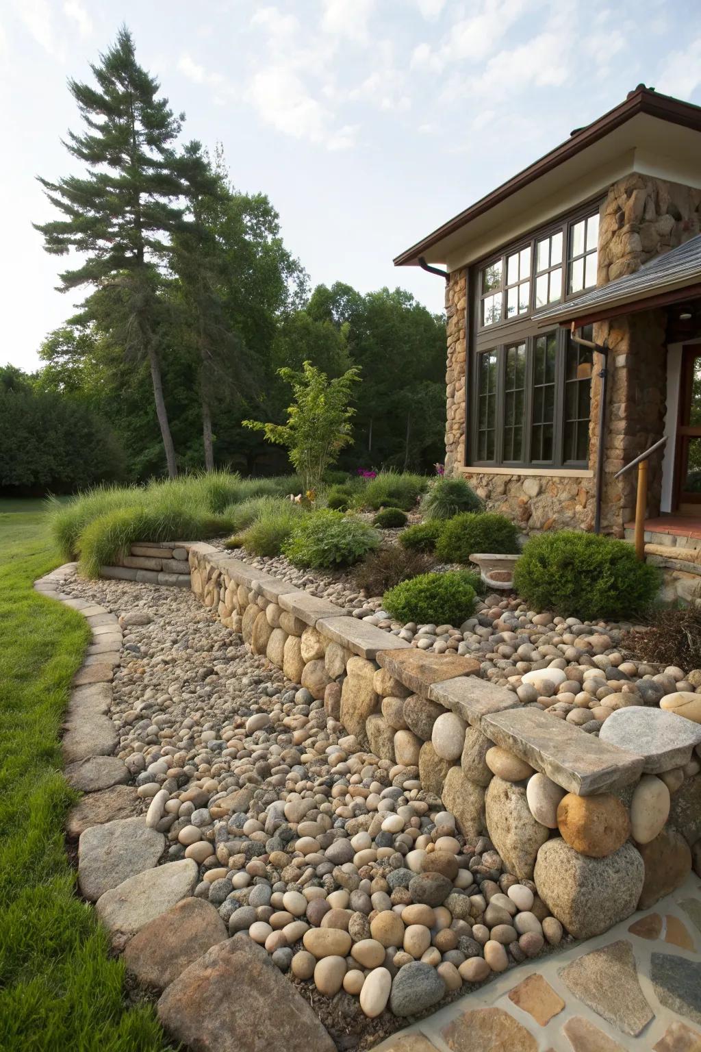 A mix of stones and pebbles for a textured finish on this foundation.