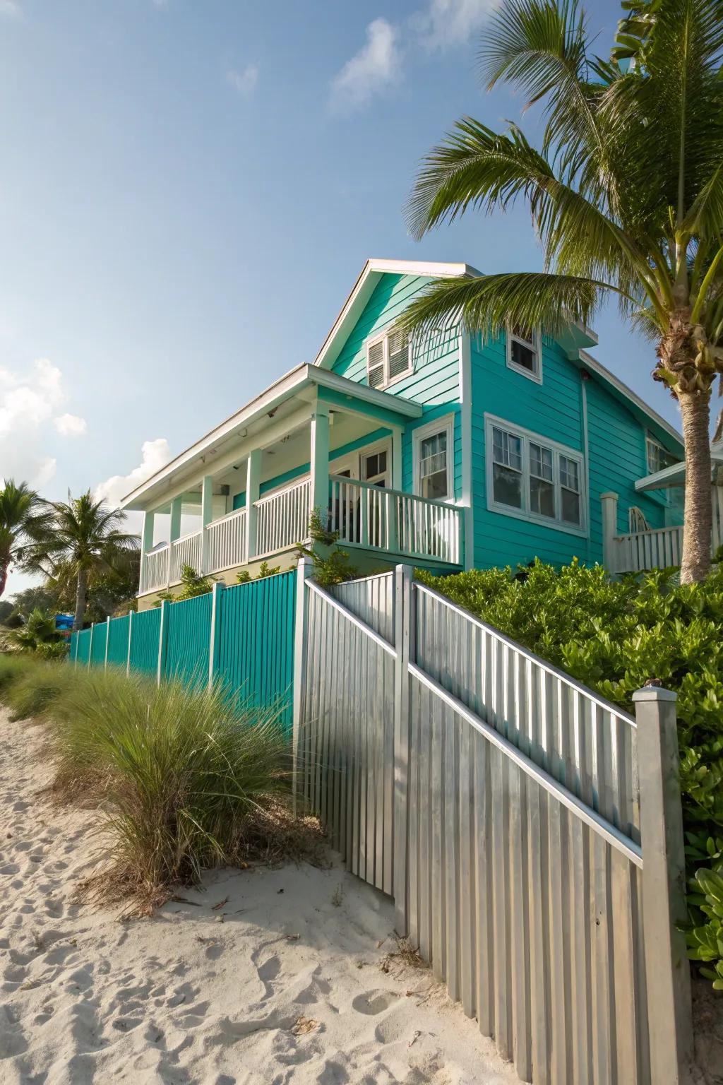 Vibrant colors meet metal wainscoting.