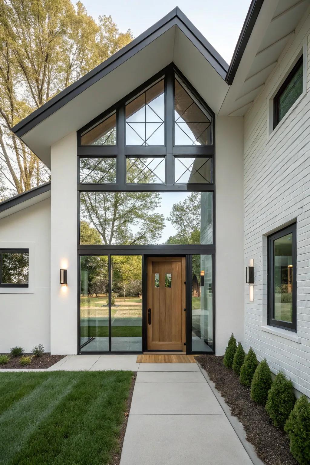 A bold geometric design makes this transom window a standout feature.