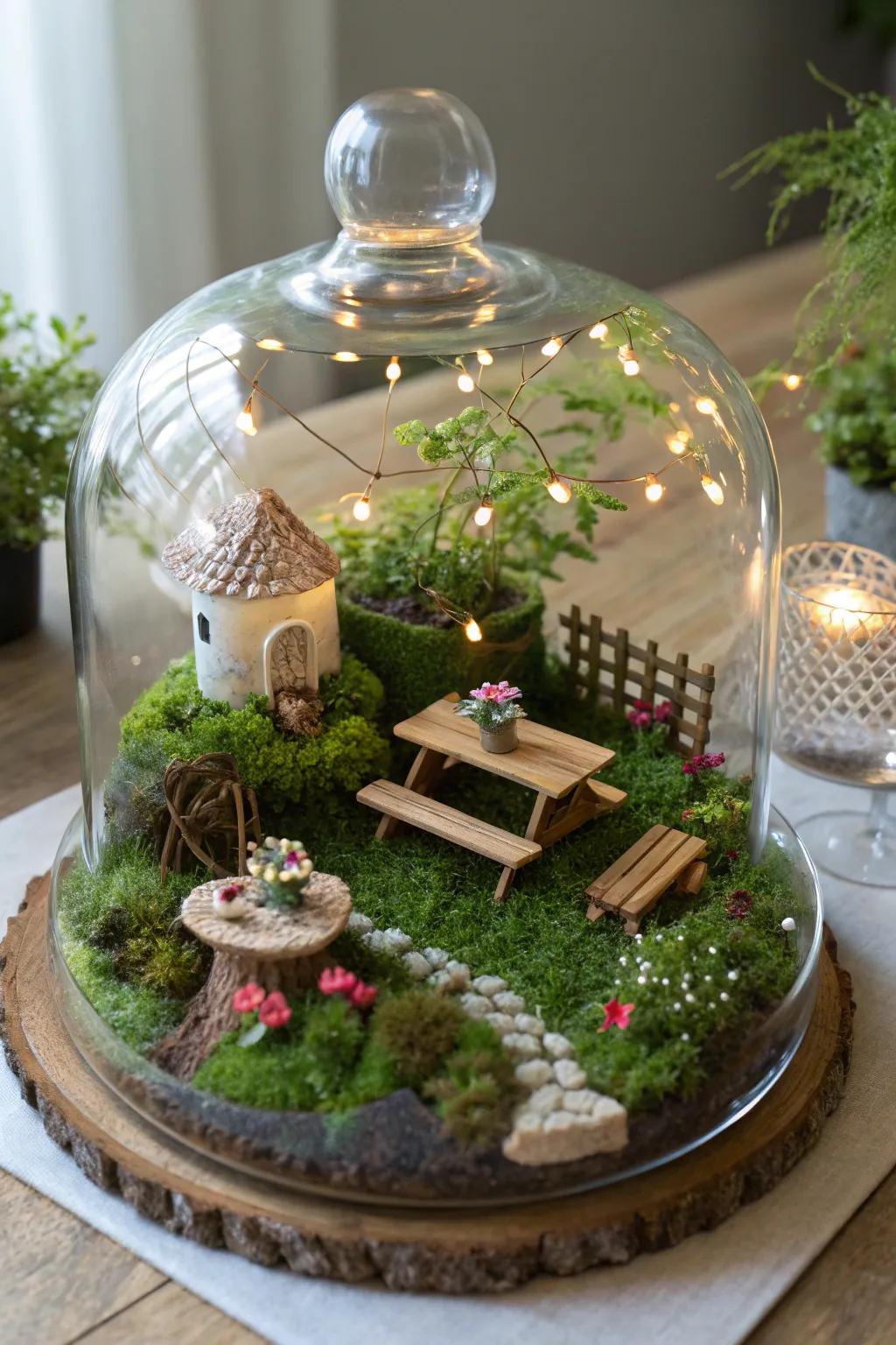 A tiny picnic area inviting fairies to gather and enjoy.