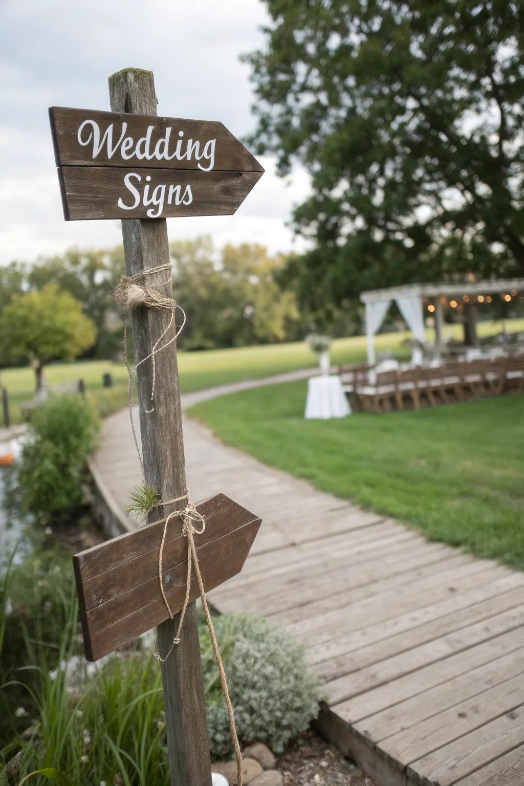 Rustic signs add charm and help guide your guests.