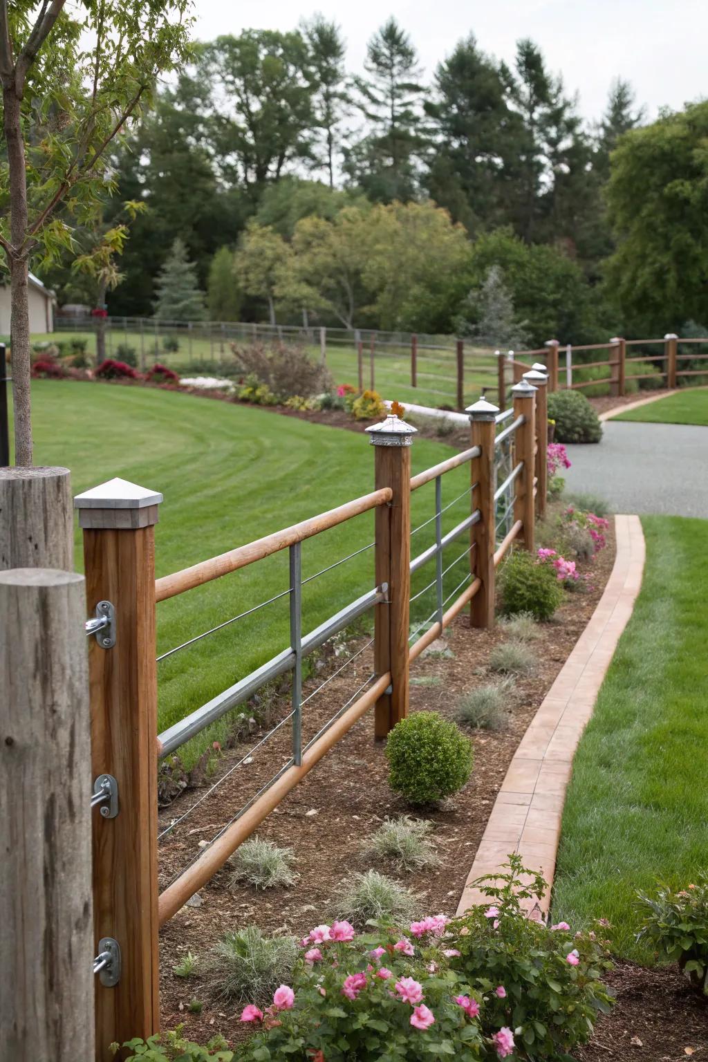 Mixing materials can create a modern yet classic fence.