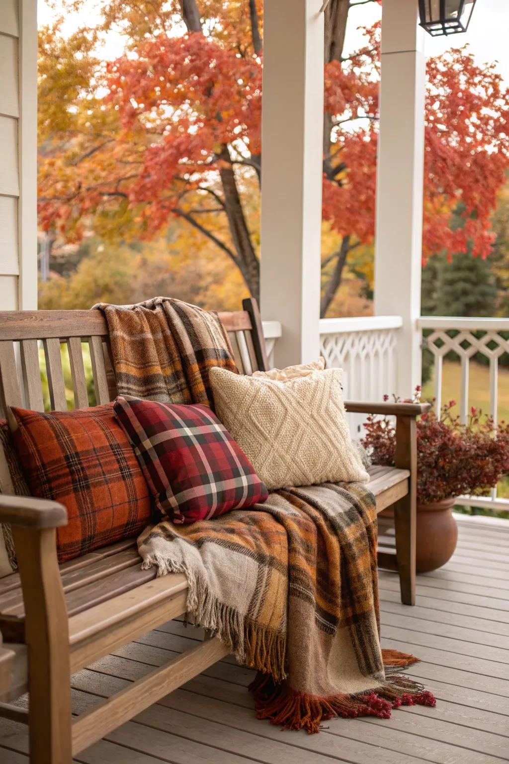 A rustic seating area perfect for enjoying crisp fall days.