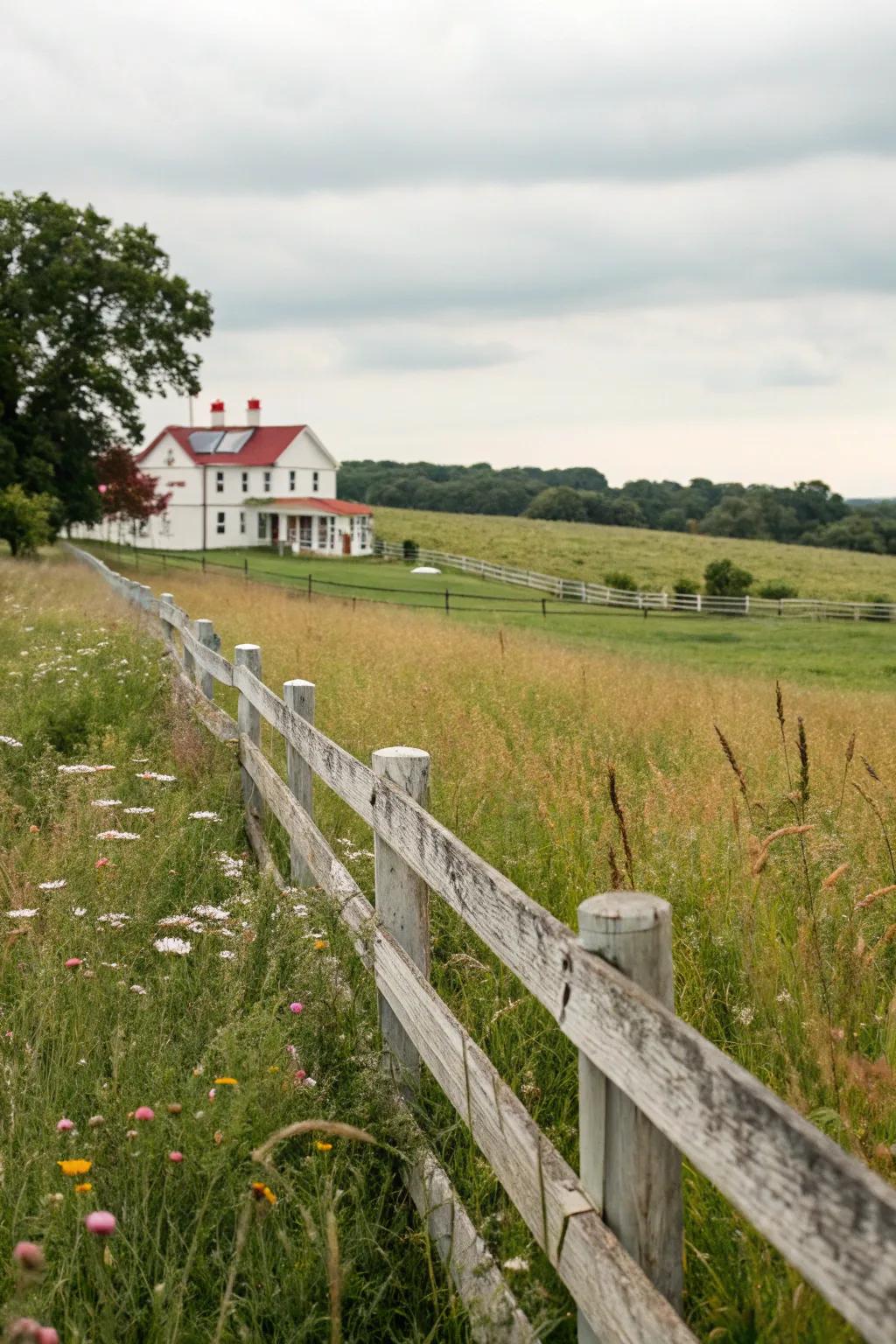 A post and rail fence delineates farm boundaries beautifully.