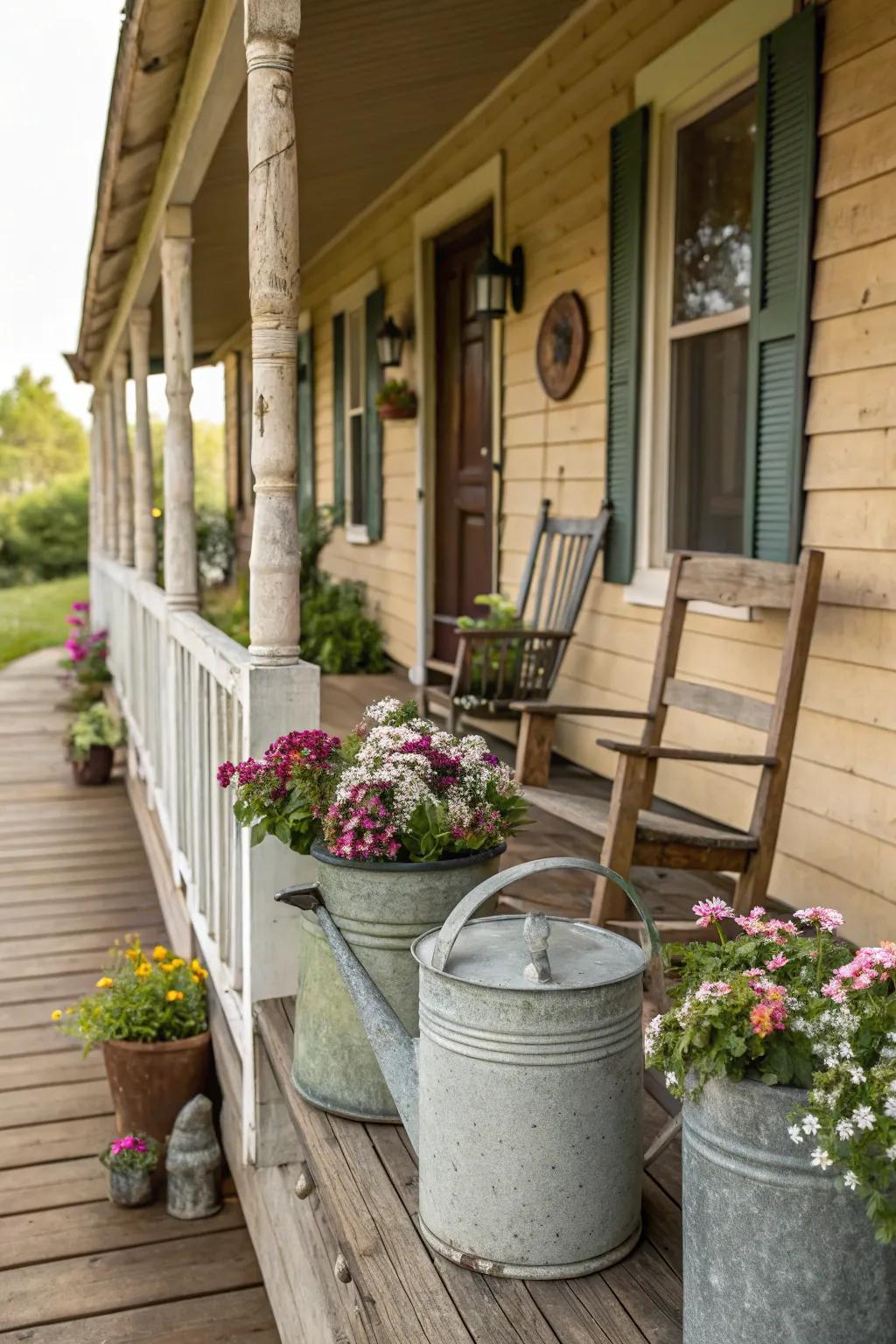 Vintage watering cans make unique and charming decor pieces.