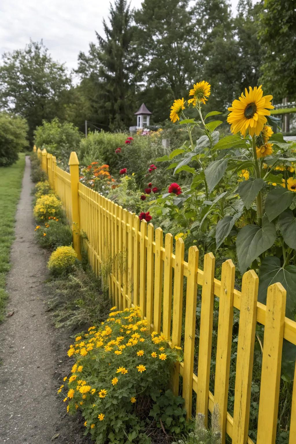 Yellow fences add a sunny and cheerful touch to any garden.