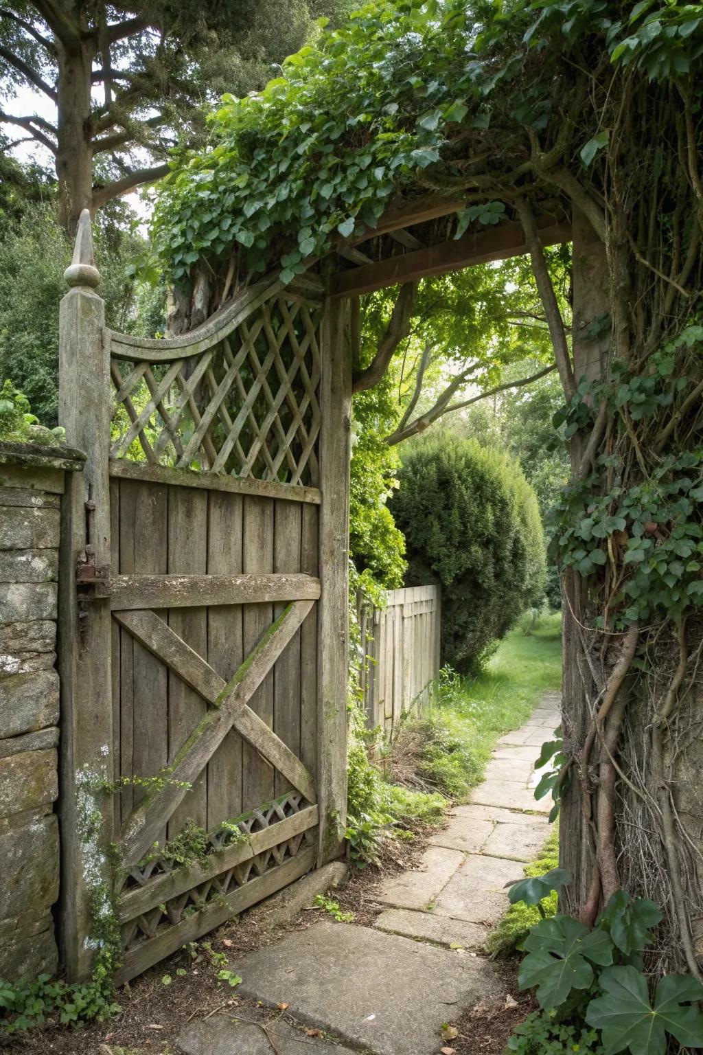A lattice top gate combines decorative charm with functionality.