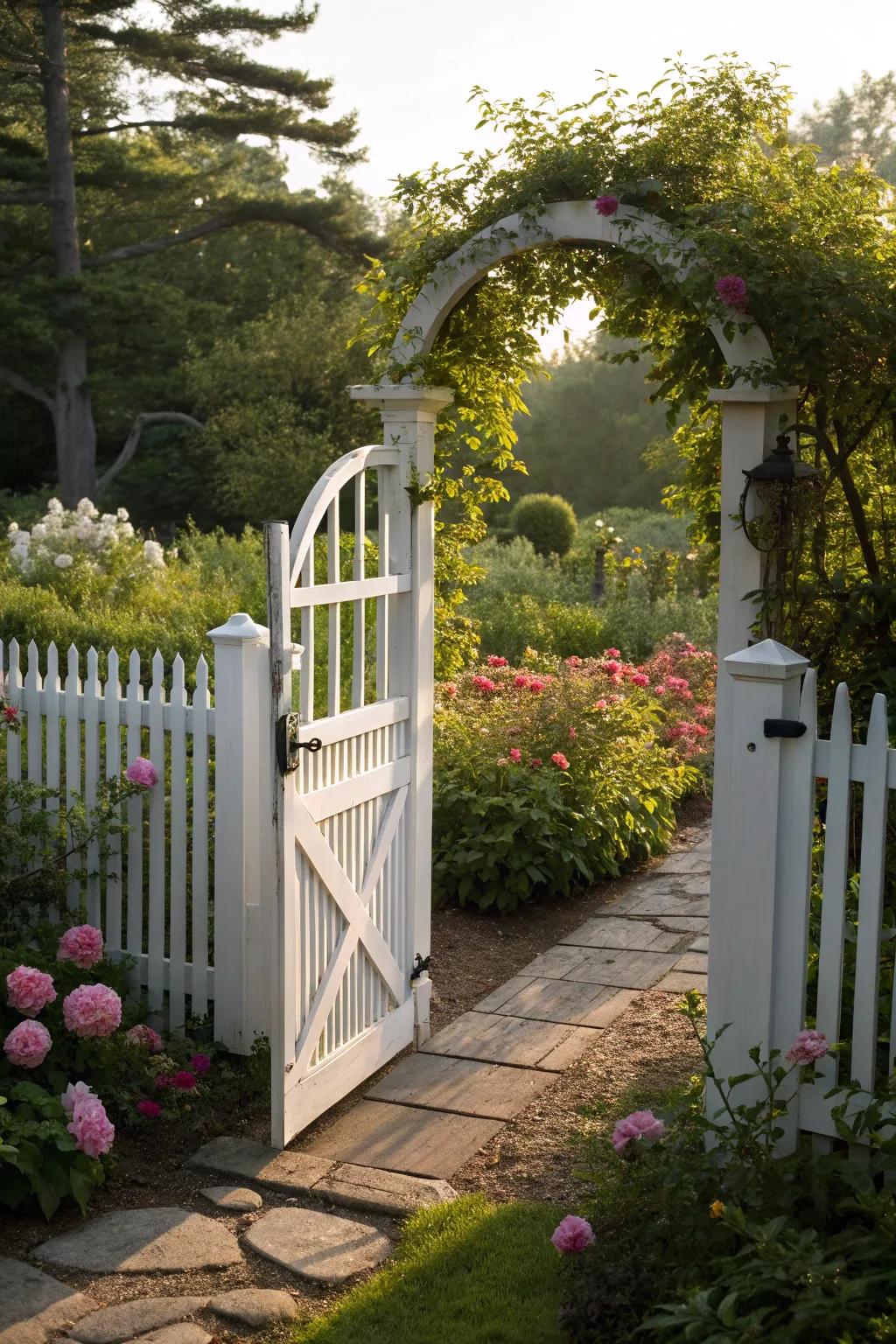 Embrace timeless charm with a classic white picket fence for your entryway.