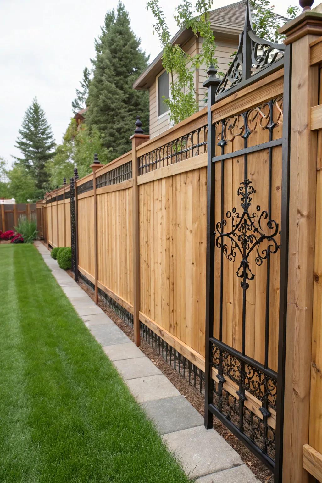 Combine materials for a unique and textured fence design.