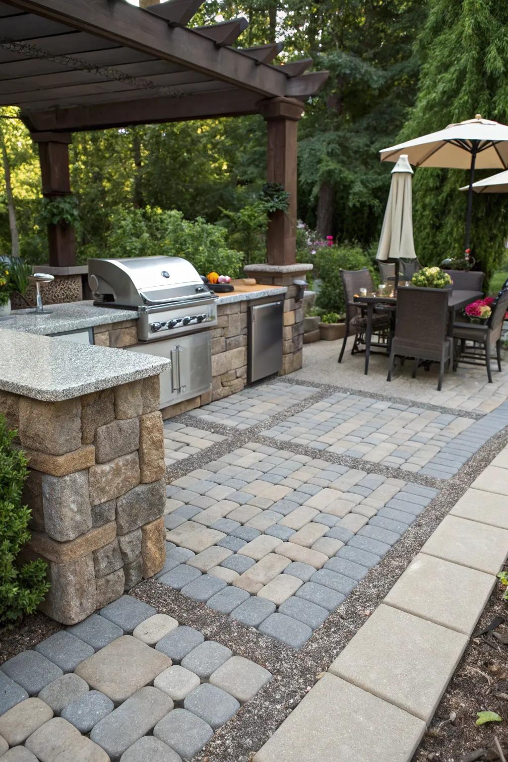 Crushed granite provides a rustic, earthy look between pavers.