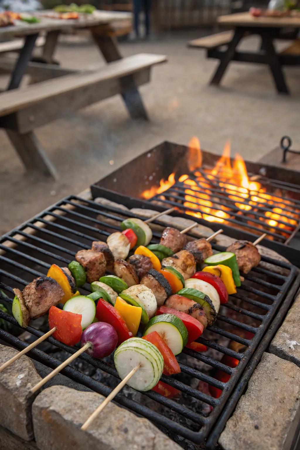 Skewers and grates for an interactive kebab cooking experience.