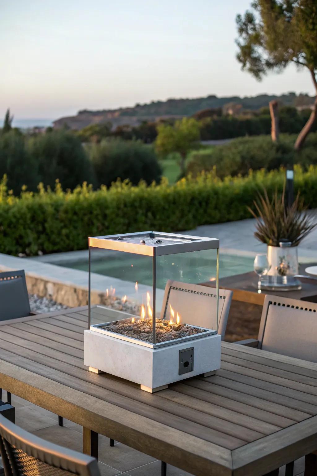 Add elegance with a modern tabletop fire pit.