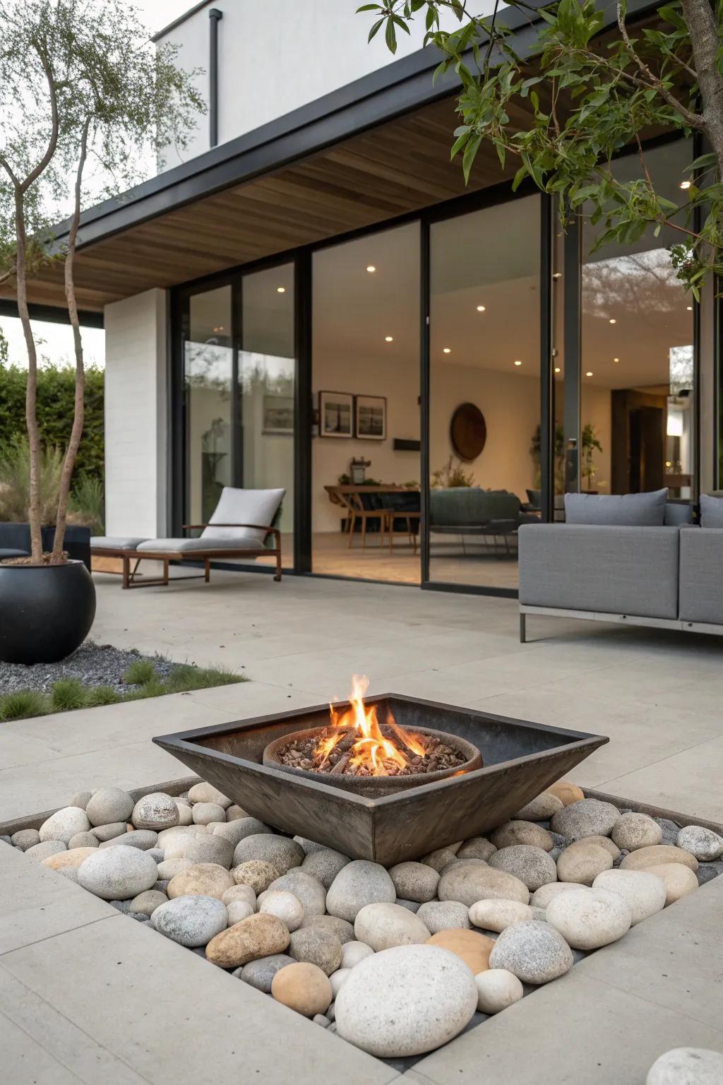 A minimalist design makes this fire pit an understated yet elegant centerpiece.