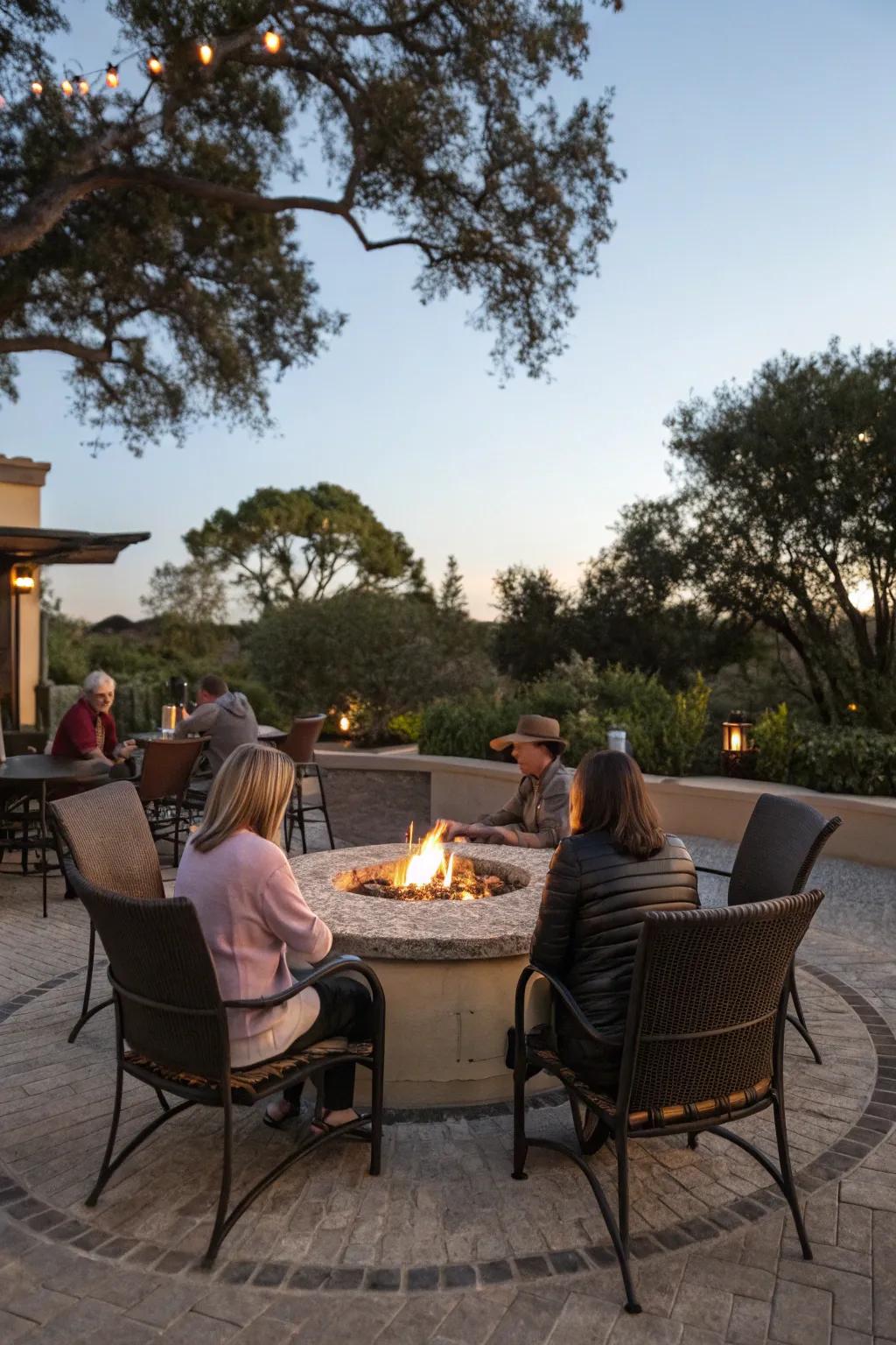 Create a social oasis with a circular fire pit table.