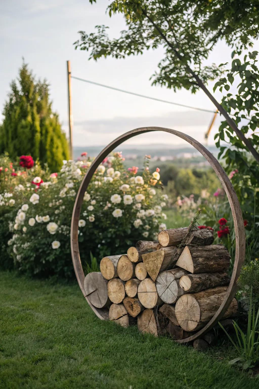 Log hoop combines functionality with artistic design.