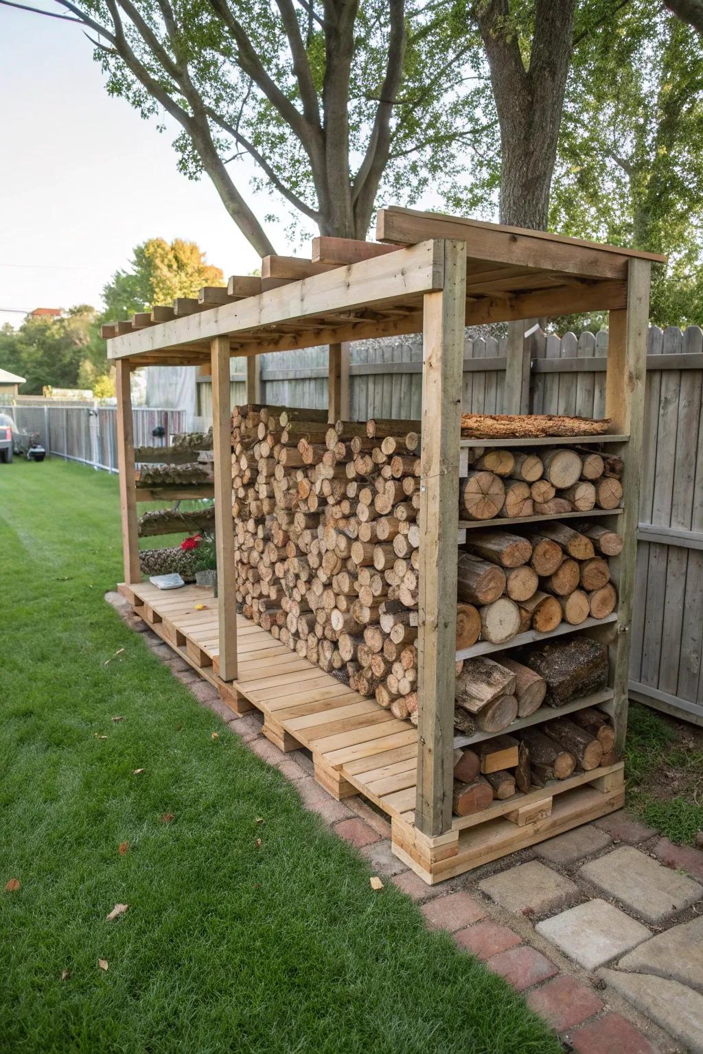 Simple and effective DIY pallet rack for firewood.