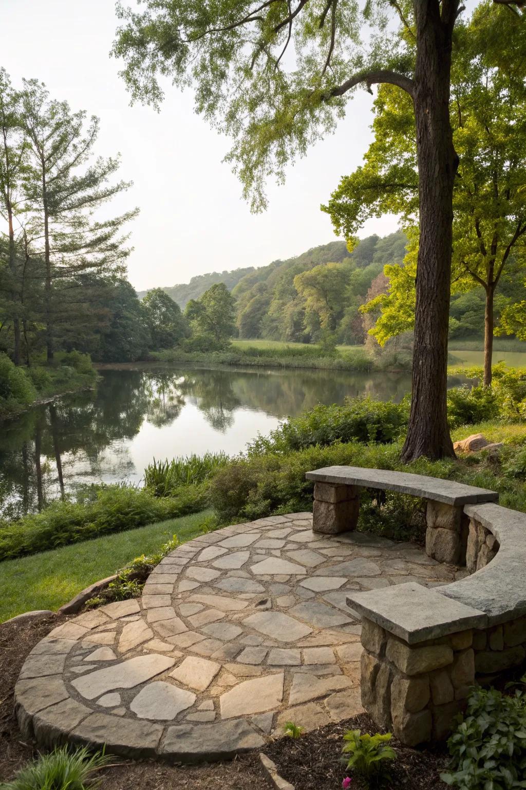 Relax by the water with flagstone seating.