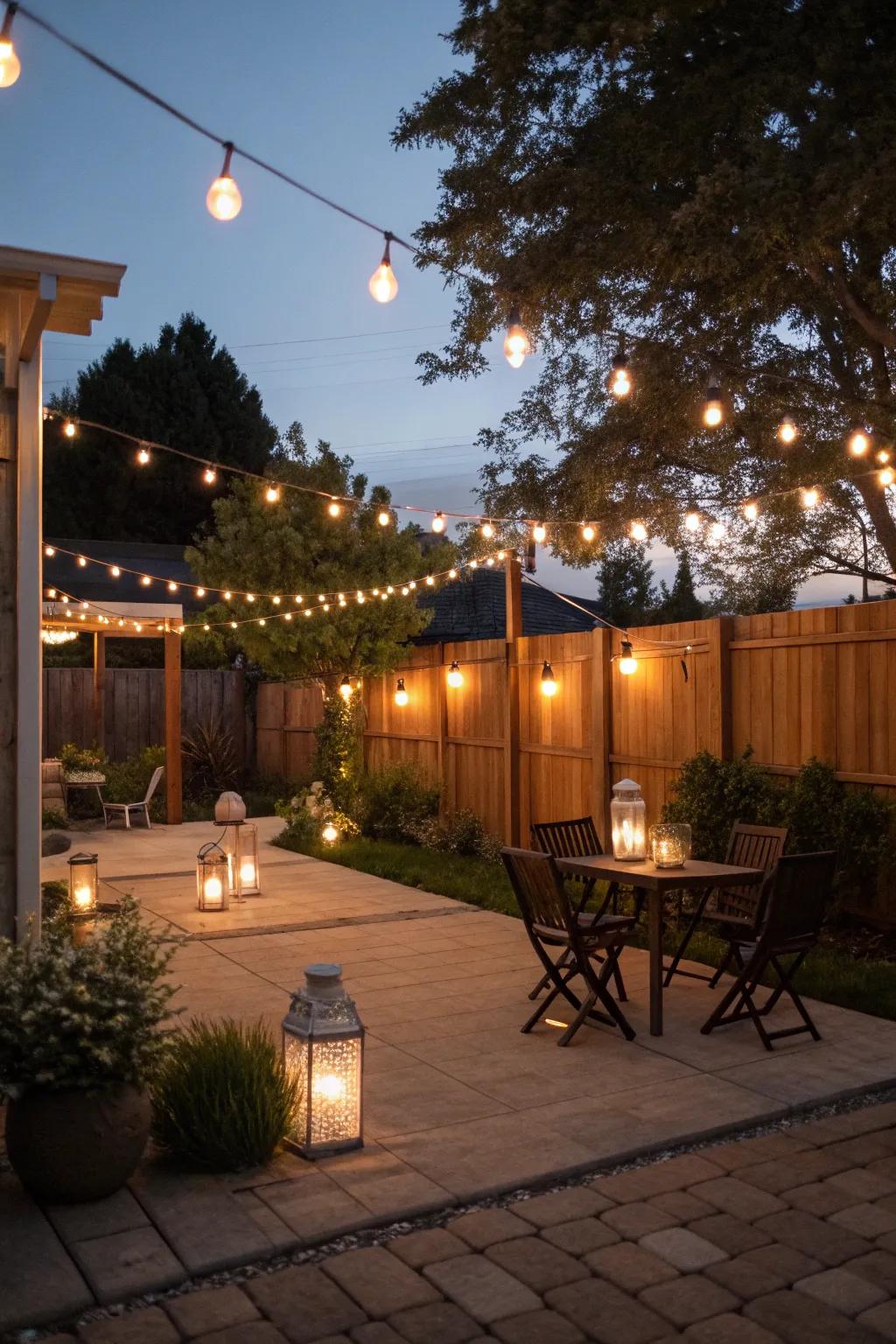 String lights and lanterns add a magical glow to your patio.