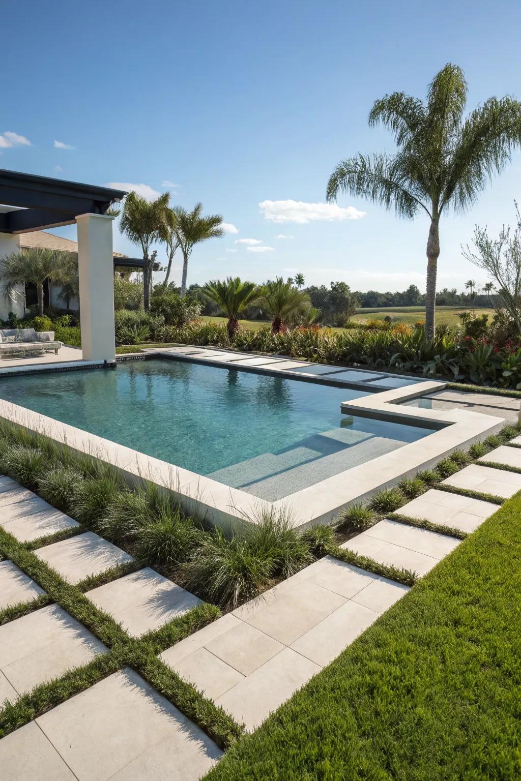 A sophisticated geometric pool with a modern flair.
