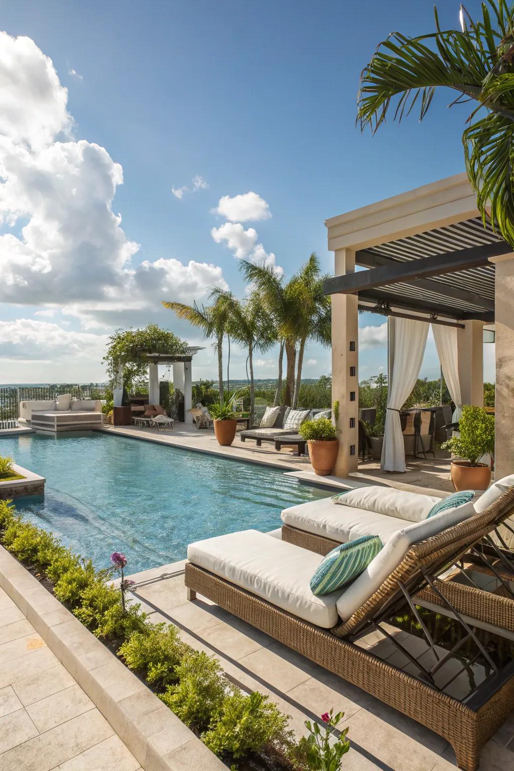 Relax in style with luxurious poolside seating.