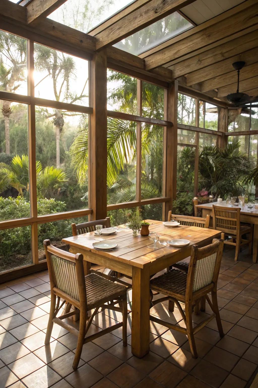 A sunroom dining area perfect for gathering with friends.