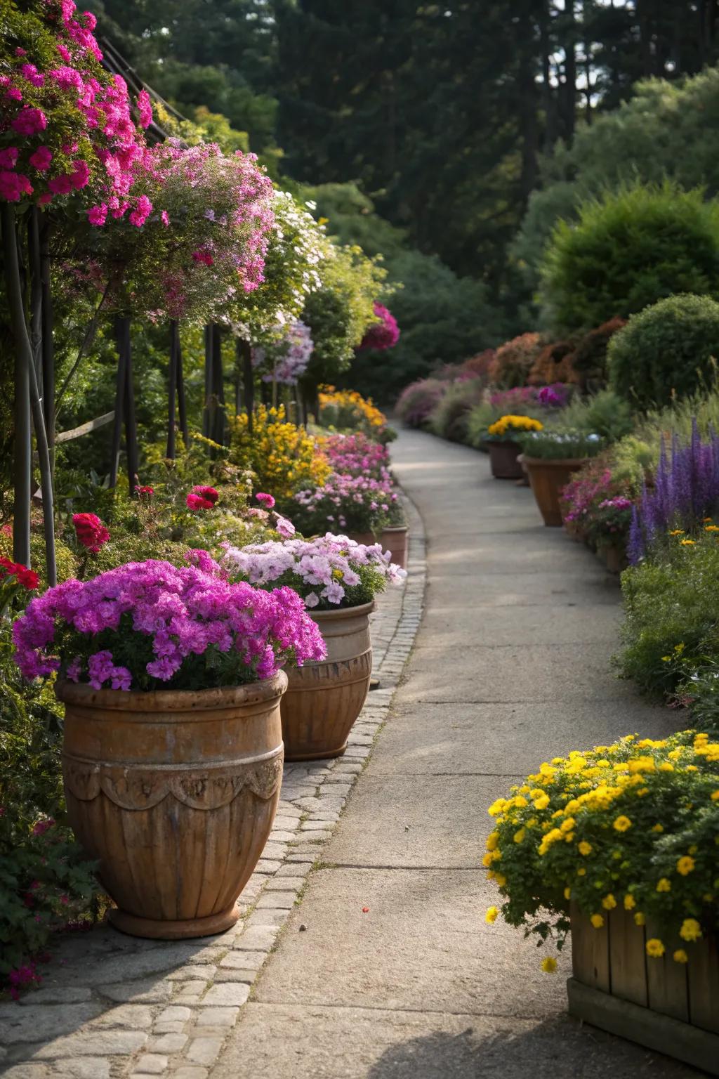 Transform walkways with a pathway of pots.