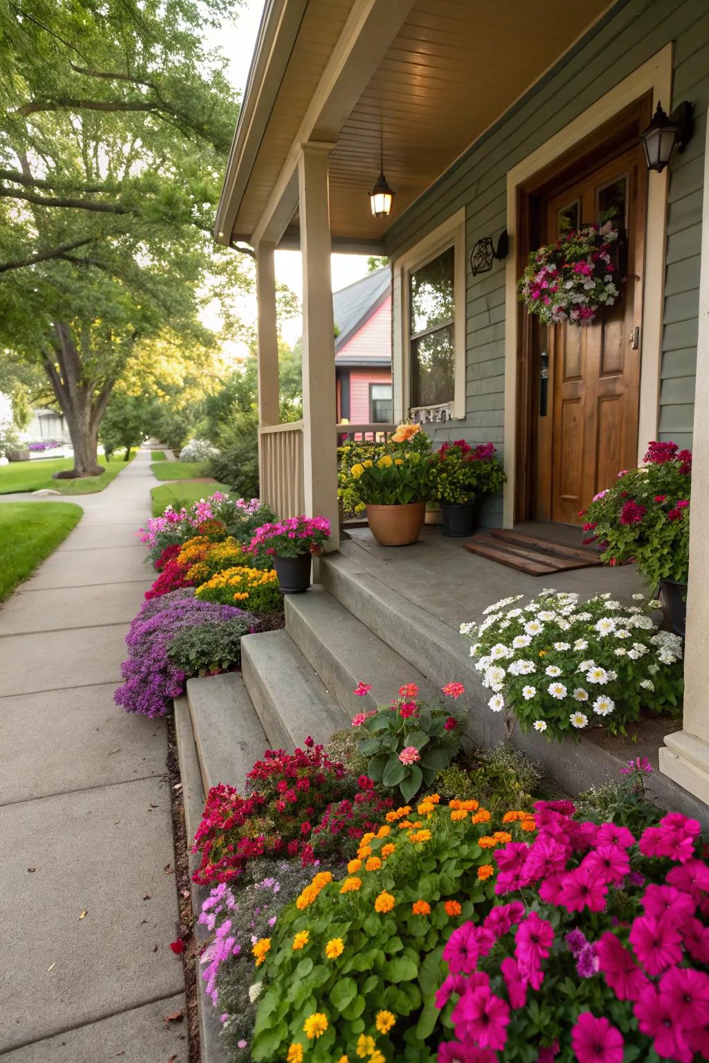 Porchside blooms create a welcoming and inviting home entrance.
