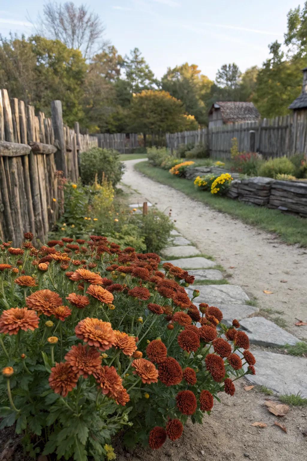 A garden with brown and rust-colored flowers for a natural look