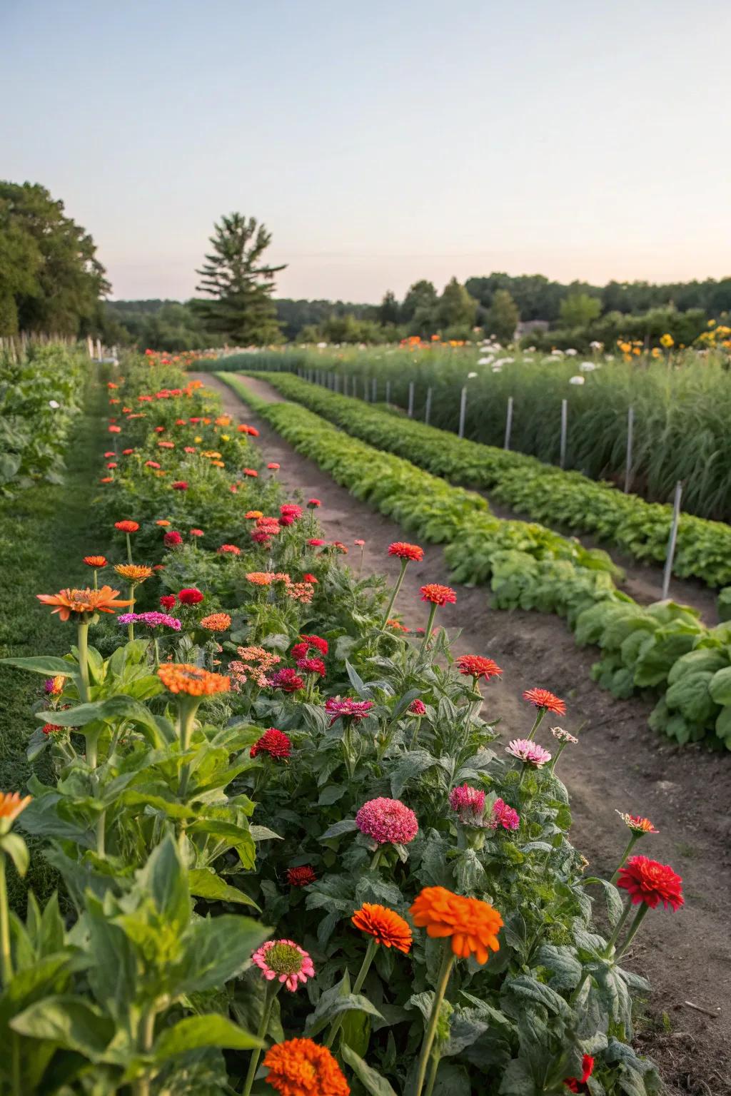 Zinnias adding a splash of color to the garden.