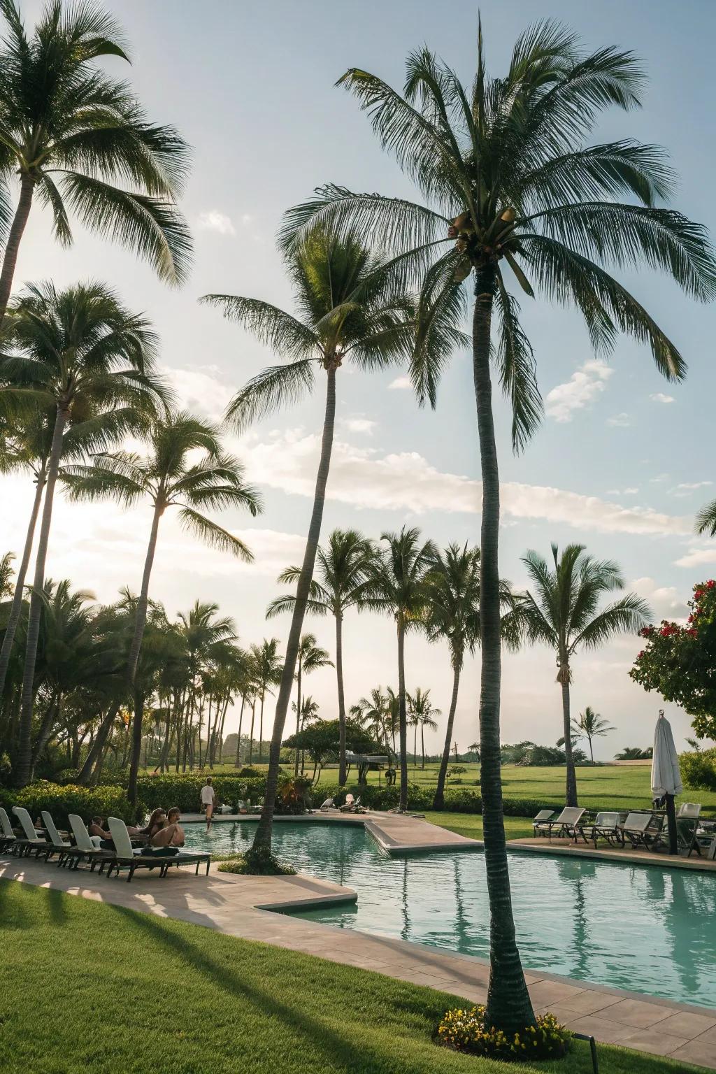 Create a poolside paradise with foxtail palms.