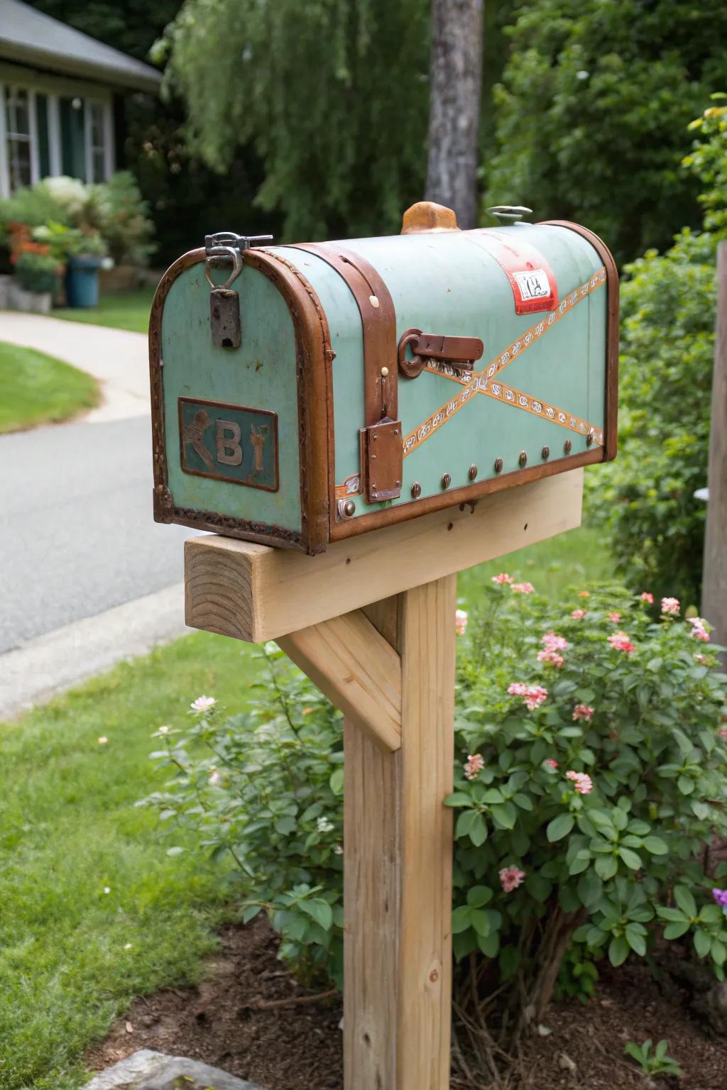 Transform an old suitcase into a unique vintage mailbox.