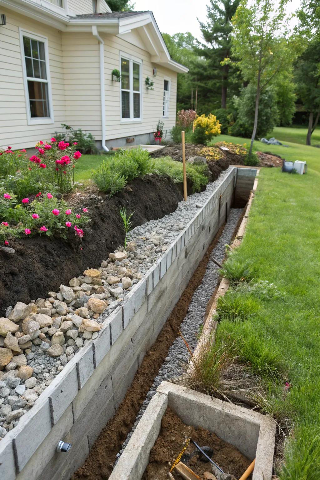 Protect your home foundation with a French drain.