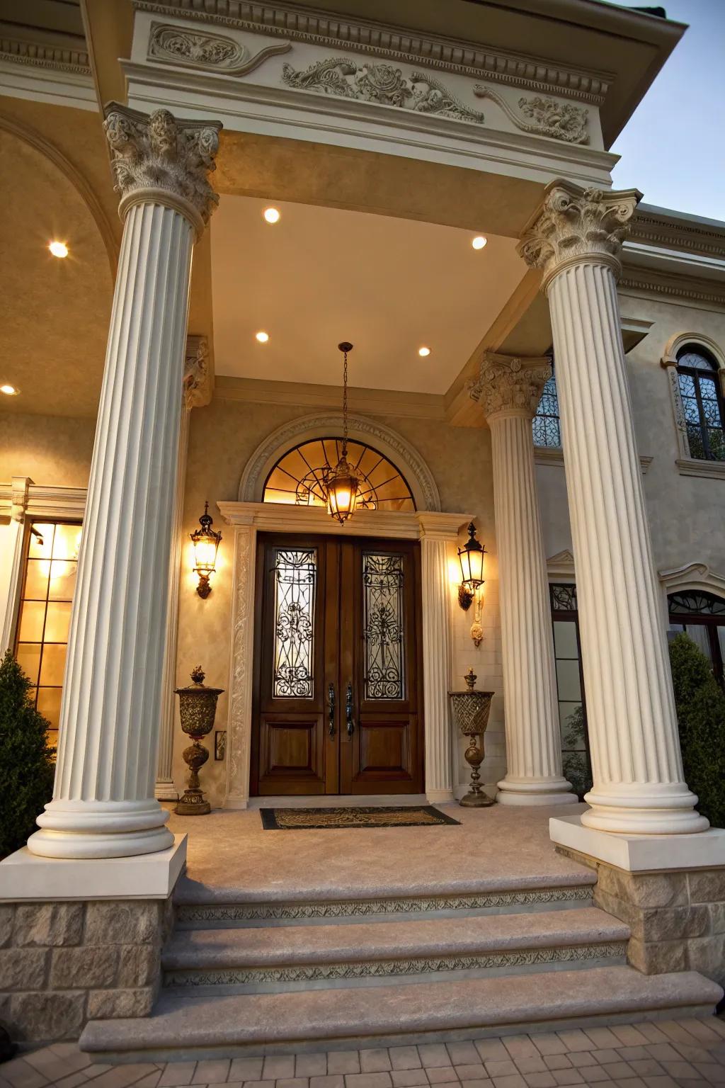 An entrance with grand columns adding elegance.
