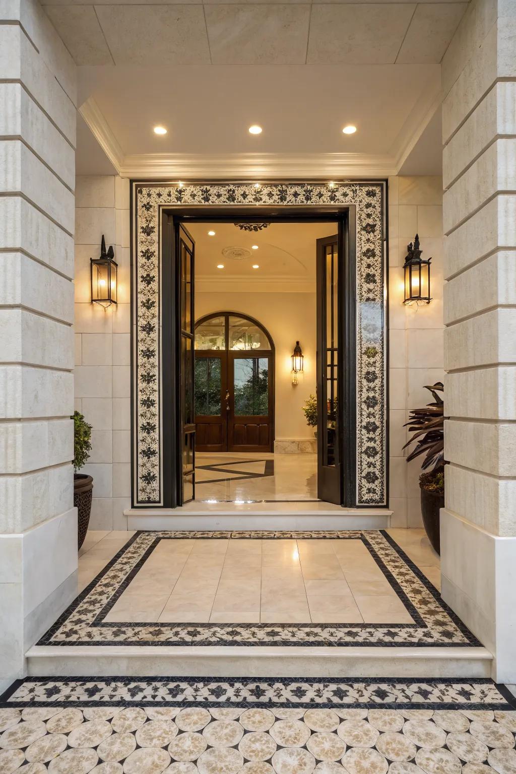 Create a polished look with bordered entryway tiles
