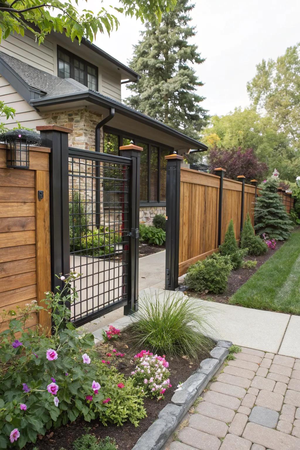 The perfect blend of strength and warmth with an iron and wood fusion fence.