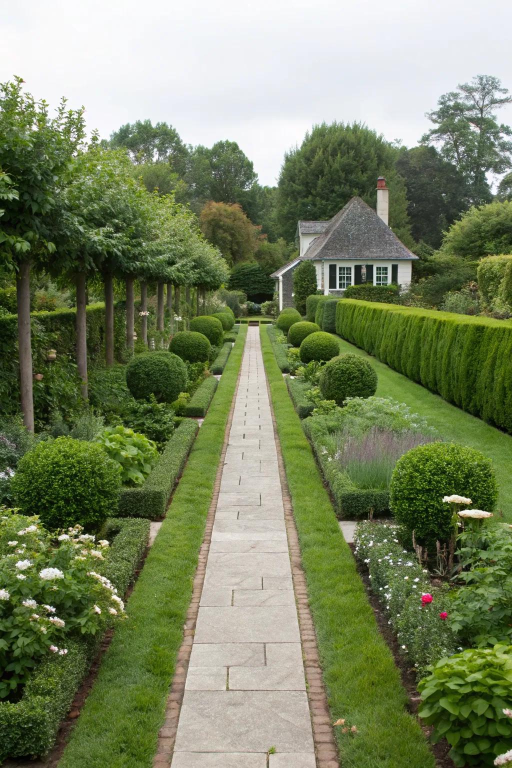 Symmetrical plantings create a harmonious garden.
