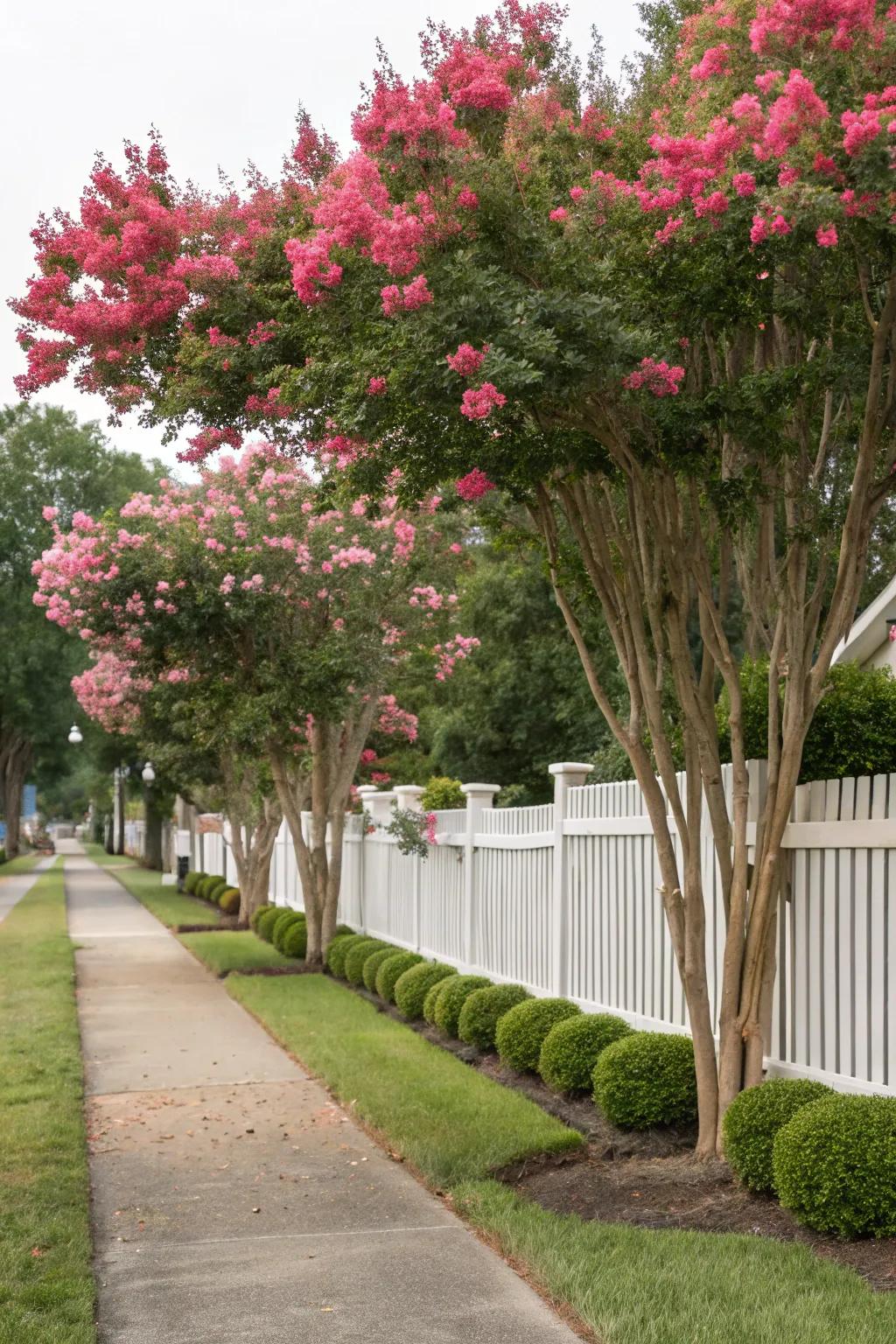 Crepe myrtles provide privacy while adding floral beauty.